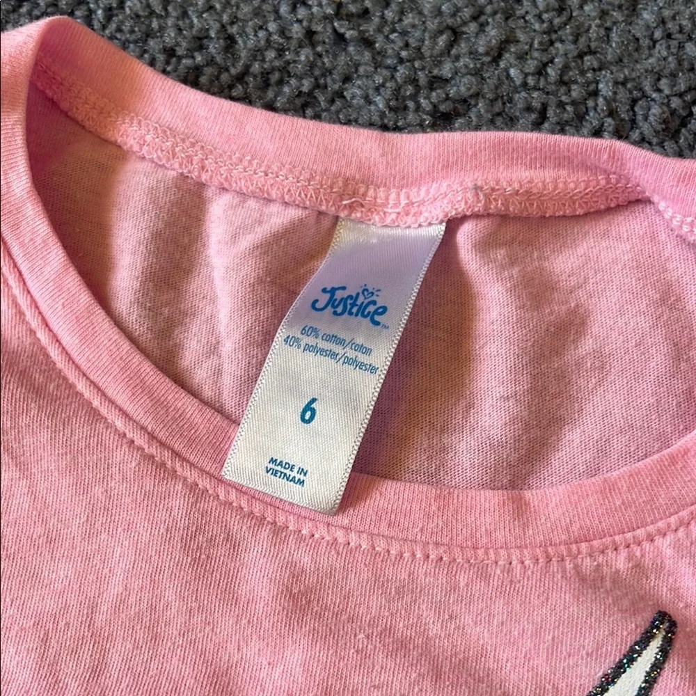 Justice Pink and White Unicorn Tee Short Sleeve